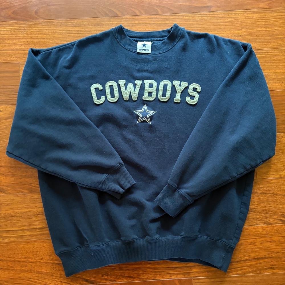 Dallas Cowboys Authentic Apparel Mens Sweatshirt XL Navy Blue Chenille Spellout